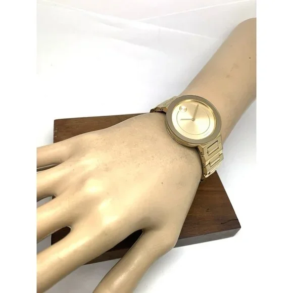 Movado Women's Watch 3600498 Bold Gold Dial Swiss Quartz Steel Band 34mm